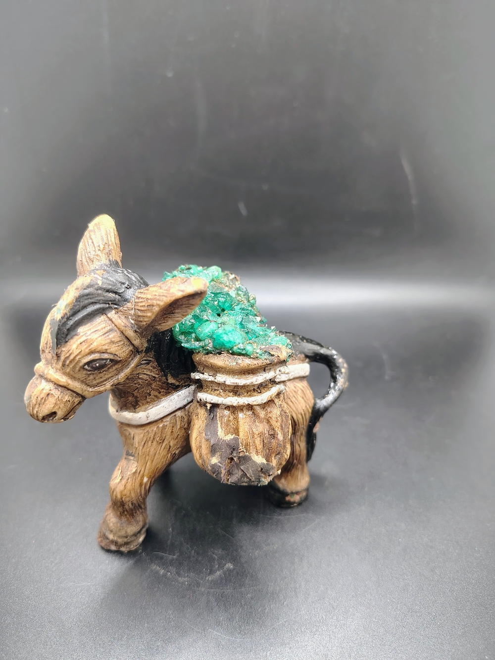 Vintage Decorative Brown Donkey Figurine with Green Gem Load